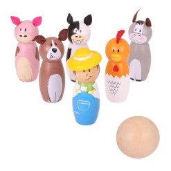 Clearance Bigjigs Farm Wooden Skittles Pre School|Games