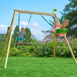 Discount Forest Double Wooden Swing Frame with Seats Swings|Swings